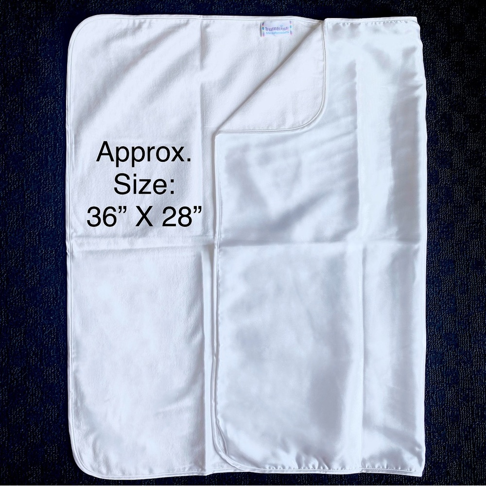 NEW oversized white full satin baby blanket lined in soft fleece - NWOT